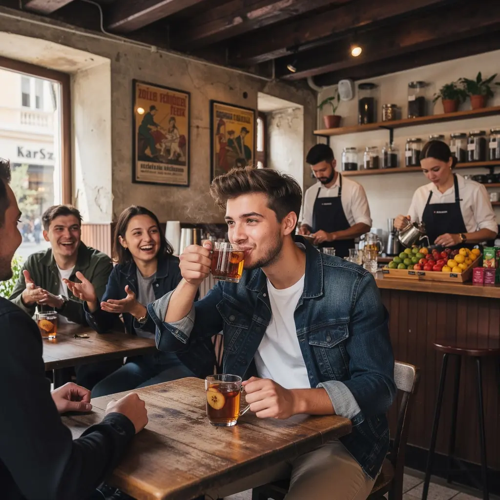 Tradicionális naspolyás tea elkészítése, üvegben és csészében bemutatva.